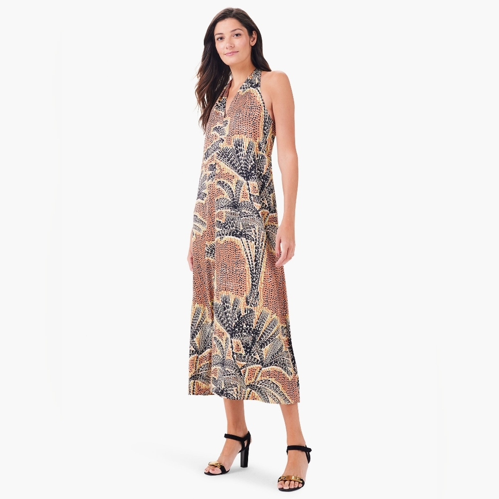 NIC+ZOE Dotty‎ Palms Halter Dress Neutral Multi